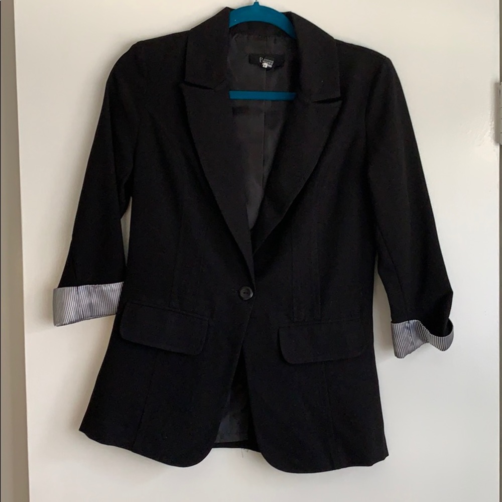 Black blazer with striped cuffs